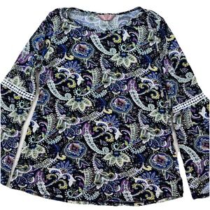 Amana Am Women's Blouse  Boho Paisley 3/4 Bell Sleeve Stretch Multicolor Small